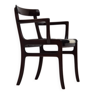 1960s, Danish design by Ole Wanscher, armchair, mahogany wood, cowhide, reupholstered.