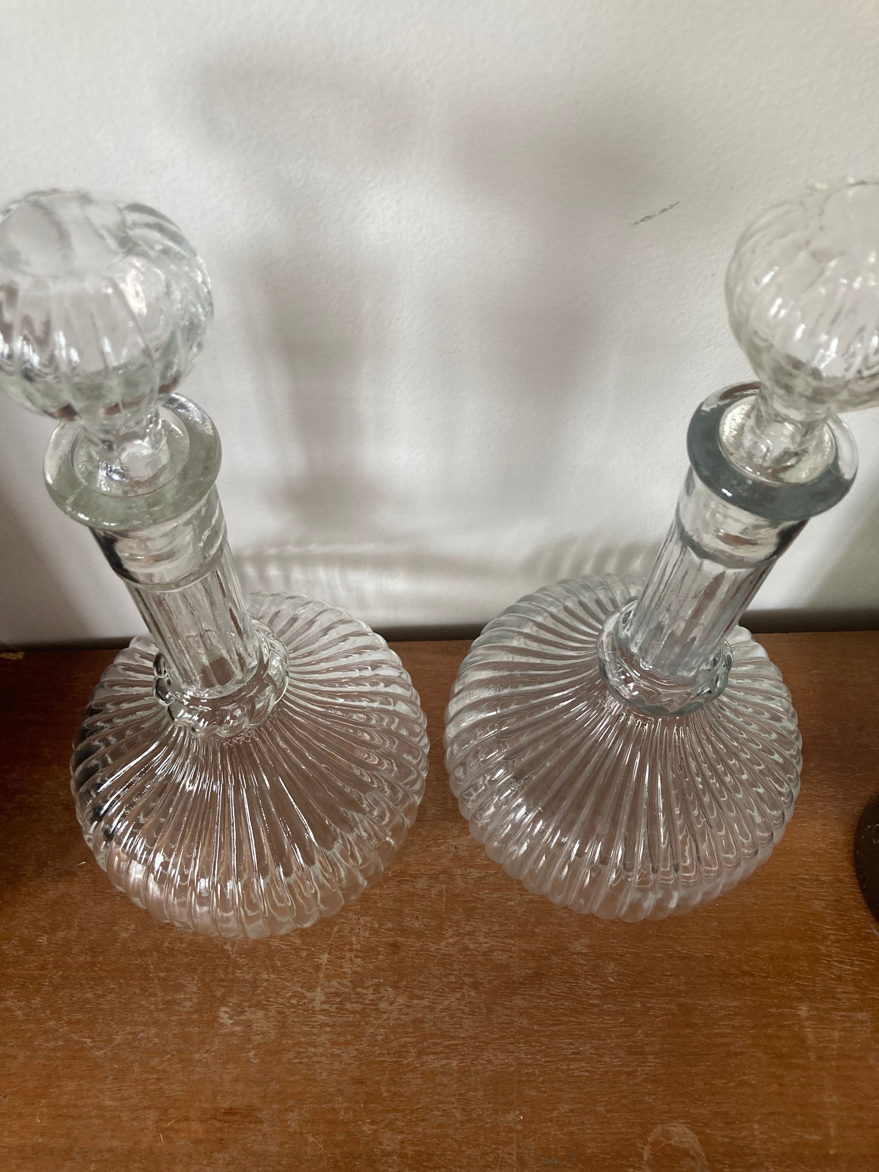 Duo of glass decanters