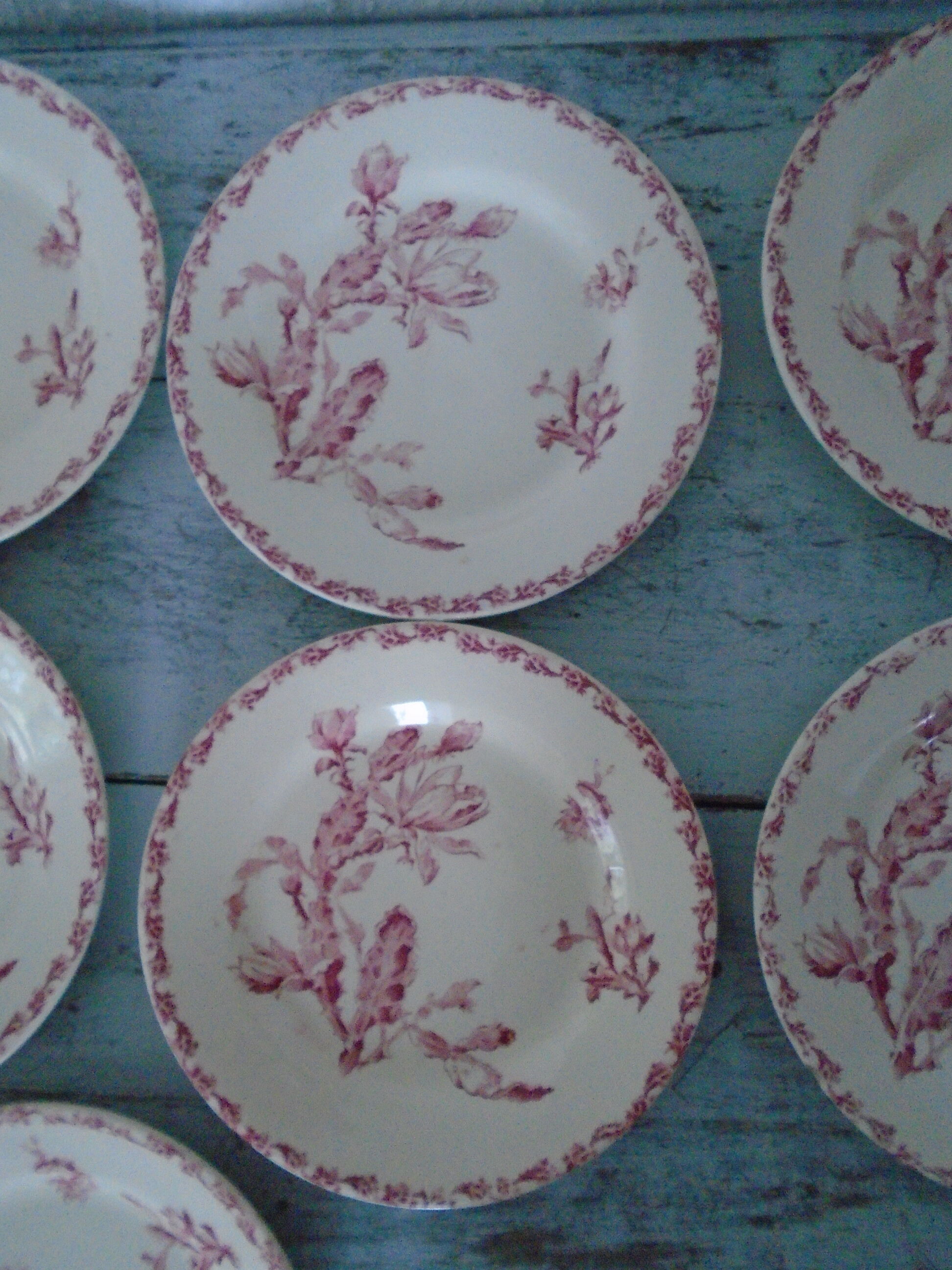 7 gien pink cactus model 6 plates - 1 hollow old
