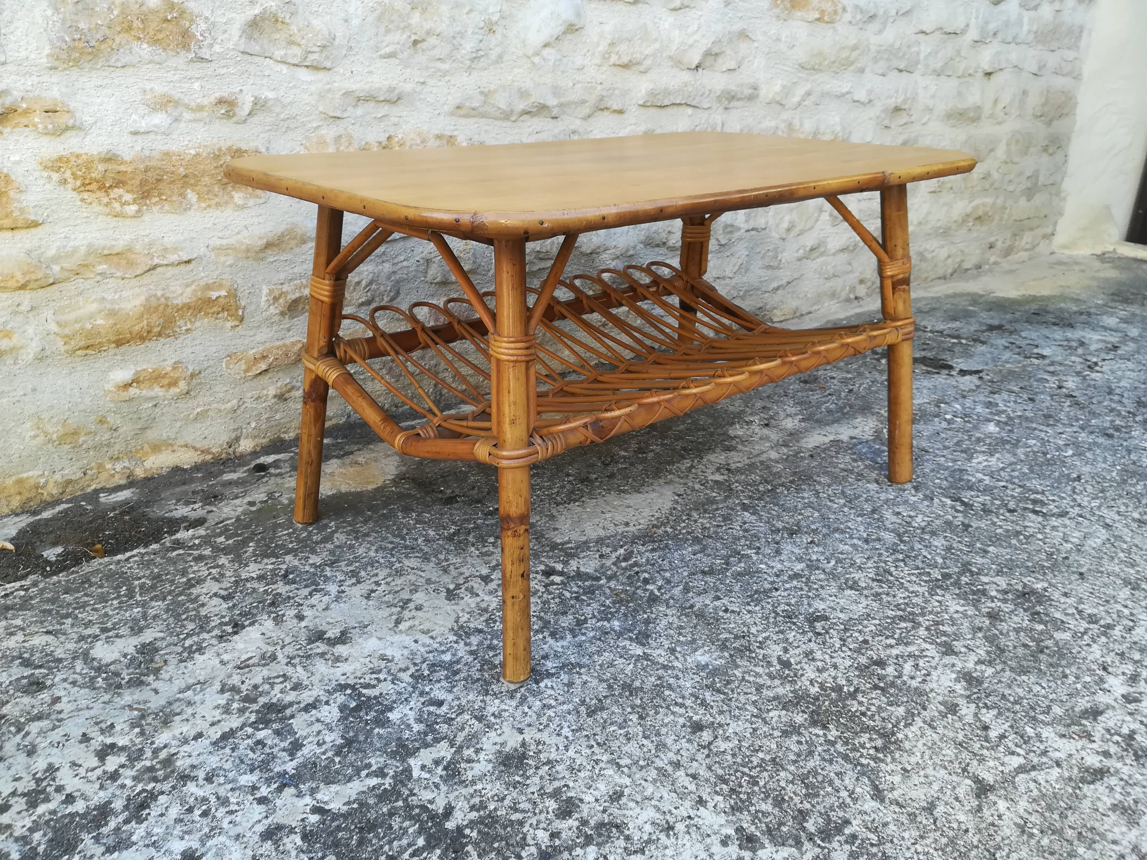 Rattan and bamboo coffee table