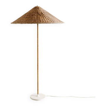 Finnish Mid Century Rattan Floor Lamp by Paavo Tynell for Itsu, 1940s