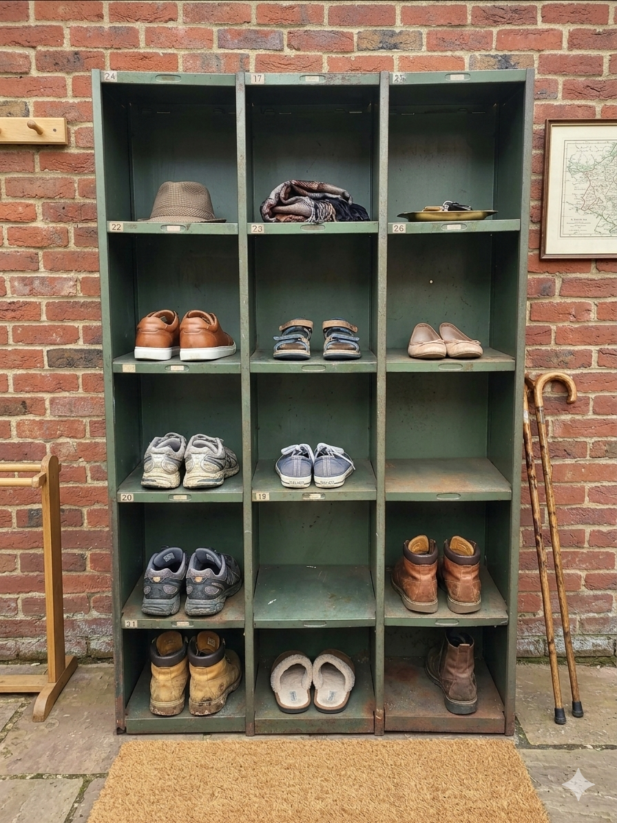1950s iron workshop storage cabinet.