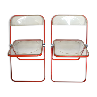 Rare pair Plaice Chair Orange - Giancarlo Piretti X Castelli 1967