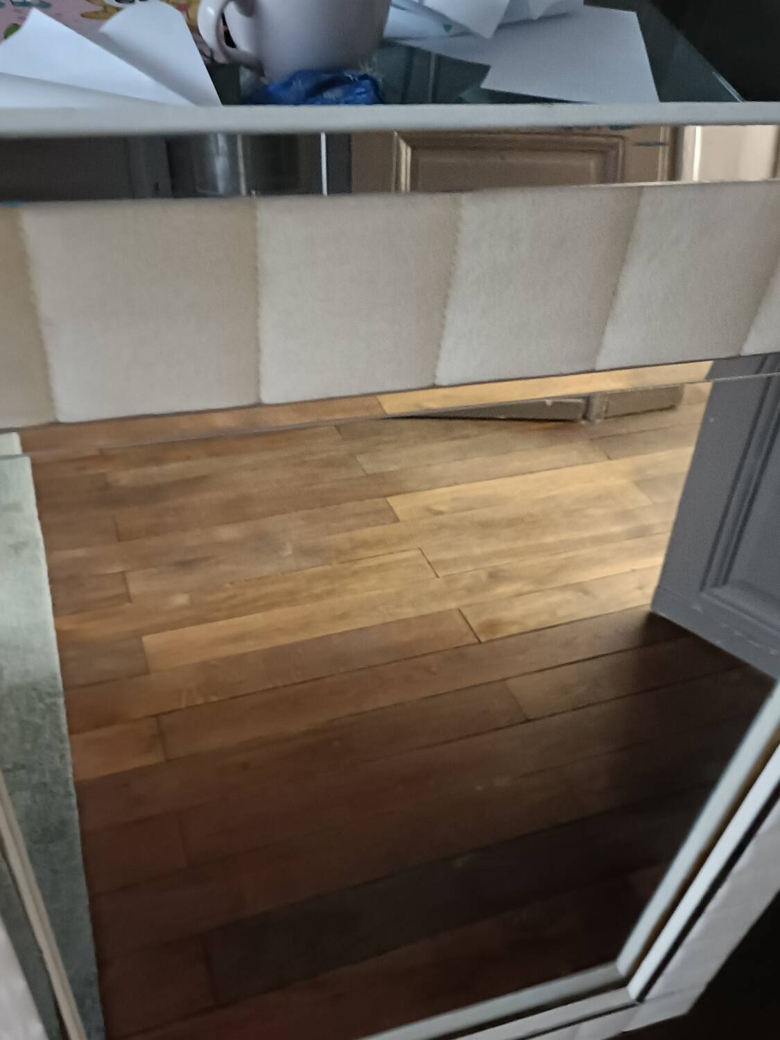 Large vintage tufted velvet mirror