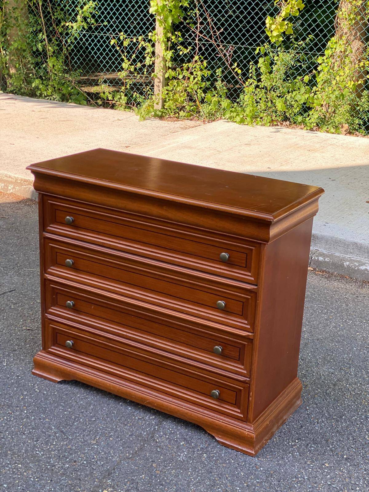 Louis Philippe low depth chest of drawers in solid wood with 4 drawers