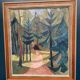 Large Original Swedish Oil on Canvas – 'Forest Road' by Leif Ewens – Signed – Vintage & Framed