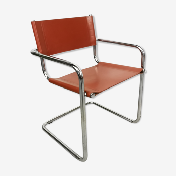 Vintage Bauhaus leather and chrome chair Mart Stam Matteo Grassi