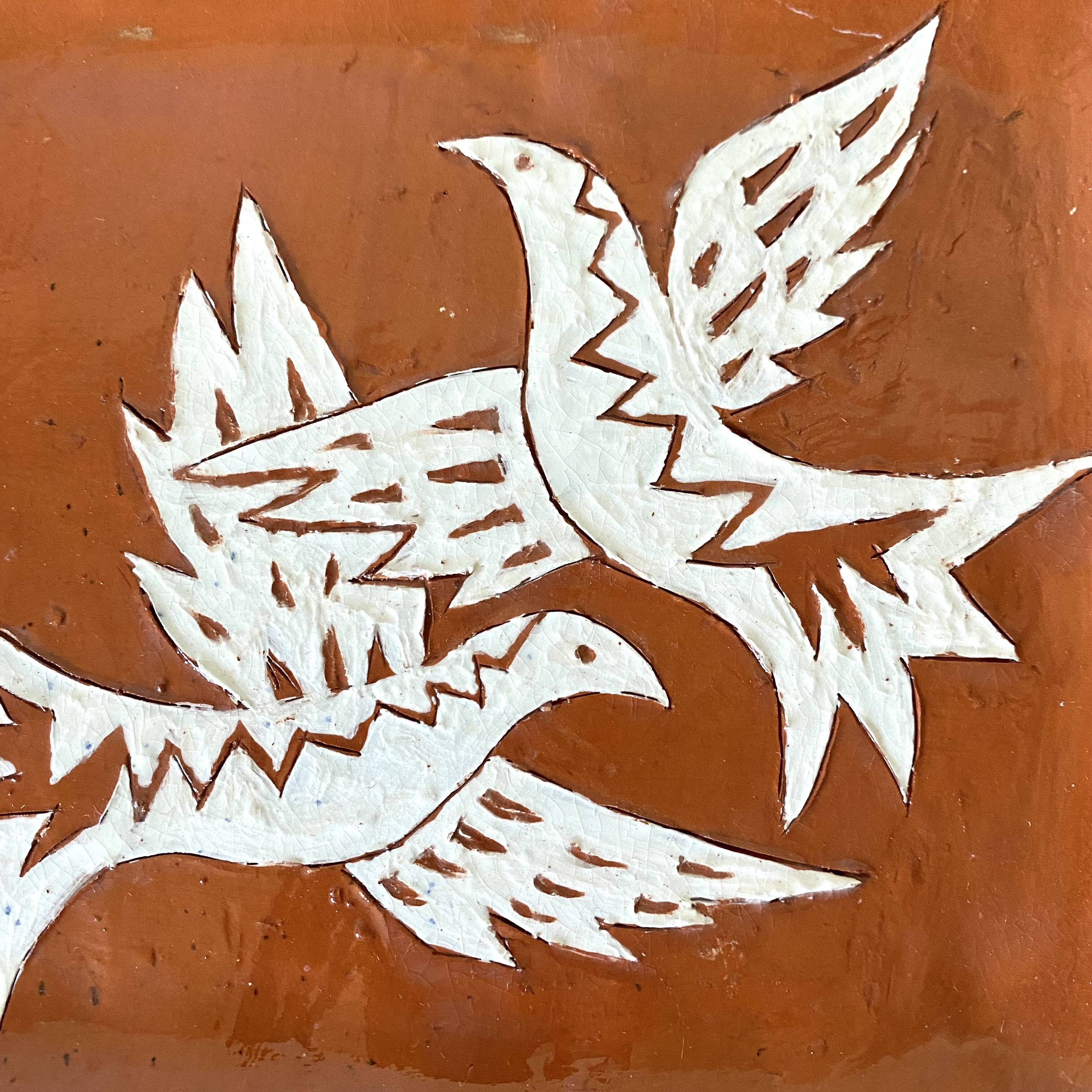 Glazed terracotta pocket tray, bird decor