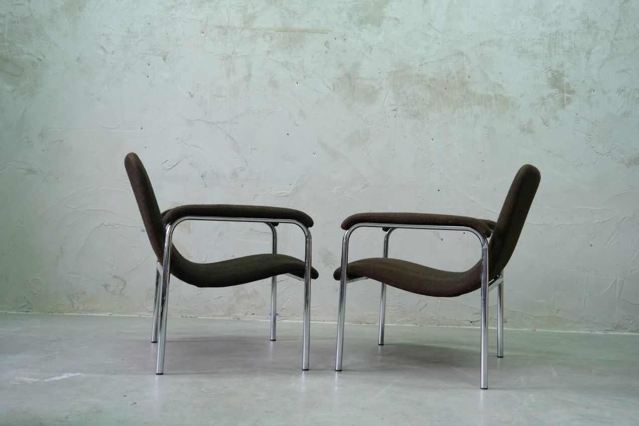 Mid-Century Easy Chairs in Tubular Steel from Thonet, 1970s, Set of 2.