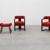 Ensemble of Two Art Deco Chairs with Matching Stool, Belgium ca. 1920