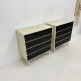 Set of 2 black and white chests of drawers, 1970s