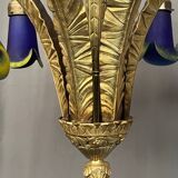 Solid bronze Art Deco style chandelier with iconic handmade lampshades.