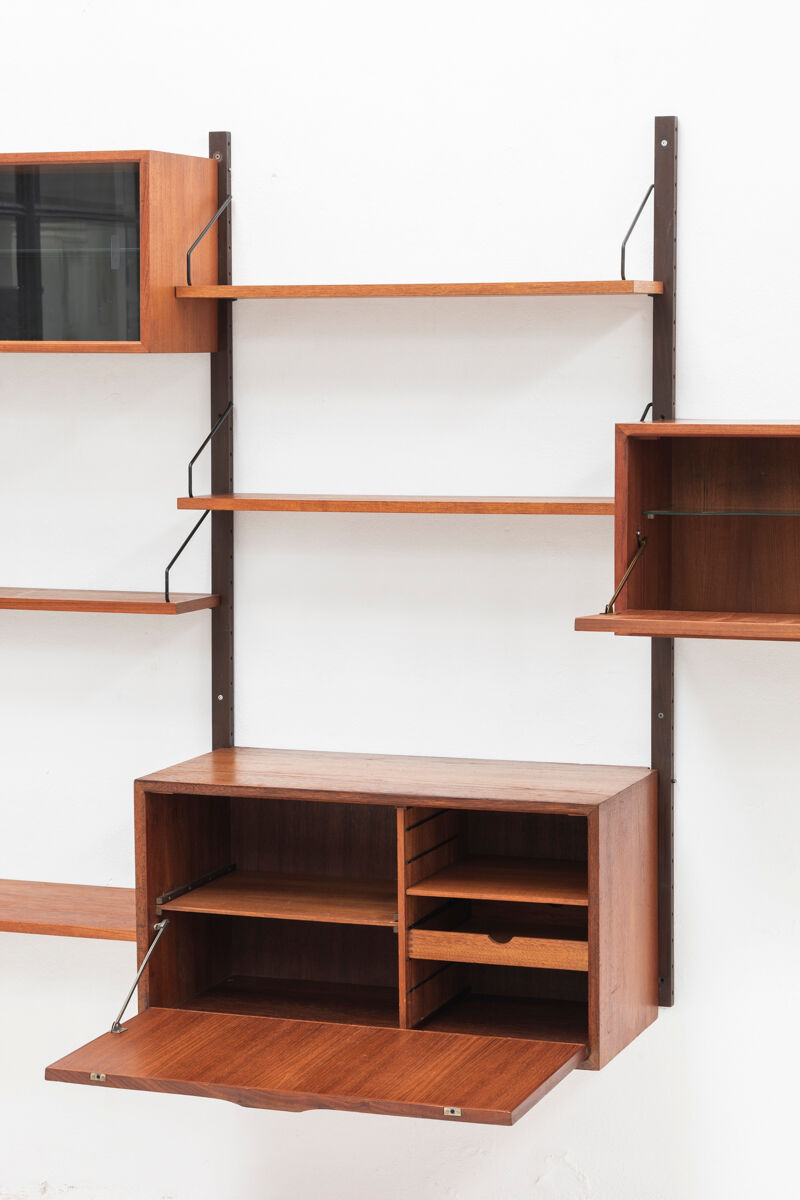 Playful 3-bay wall unit in teak wood by Poul Cadovius, Denmark, 1950s