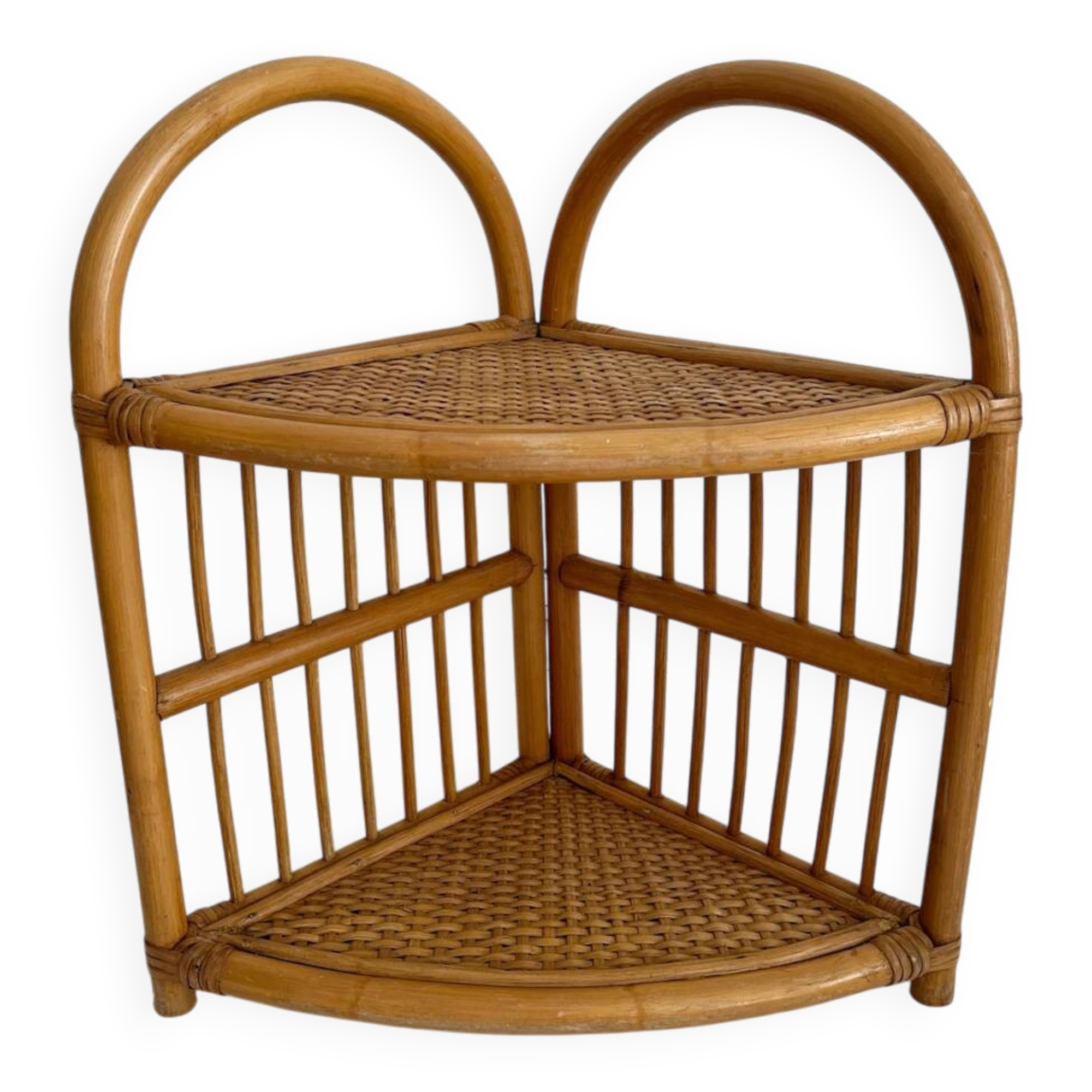 Vintage bamboo and rattan corner shelf