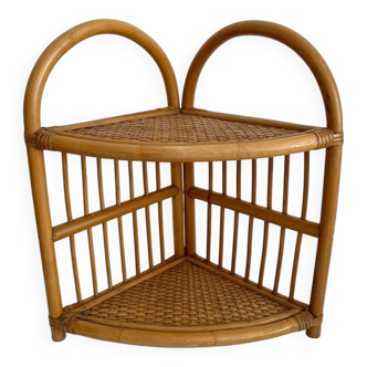 Étagère d'angle vintage en bambou et rotin