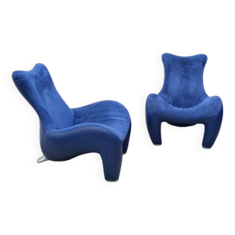 Pair of "balou" armchairs by jane worthington for leolux in leather, 1980