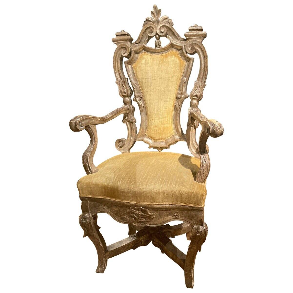 Italian Rococo Silver Mecca Giltwood Throne Armchair, Rome, 18th Century
