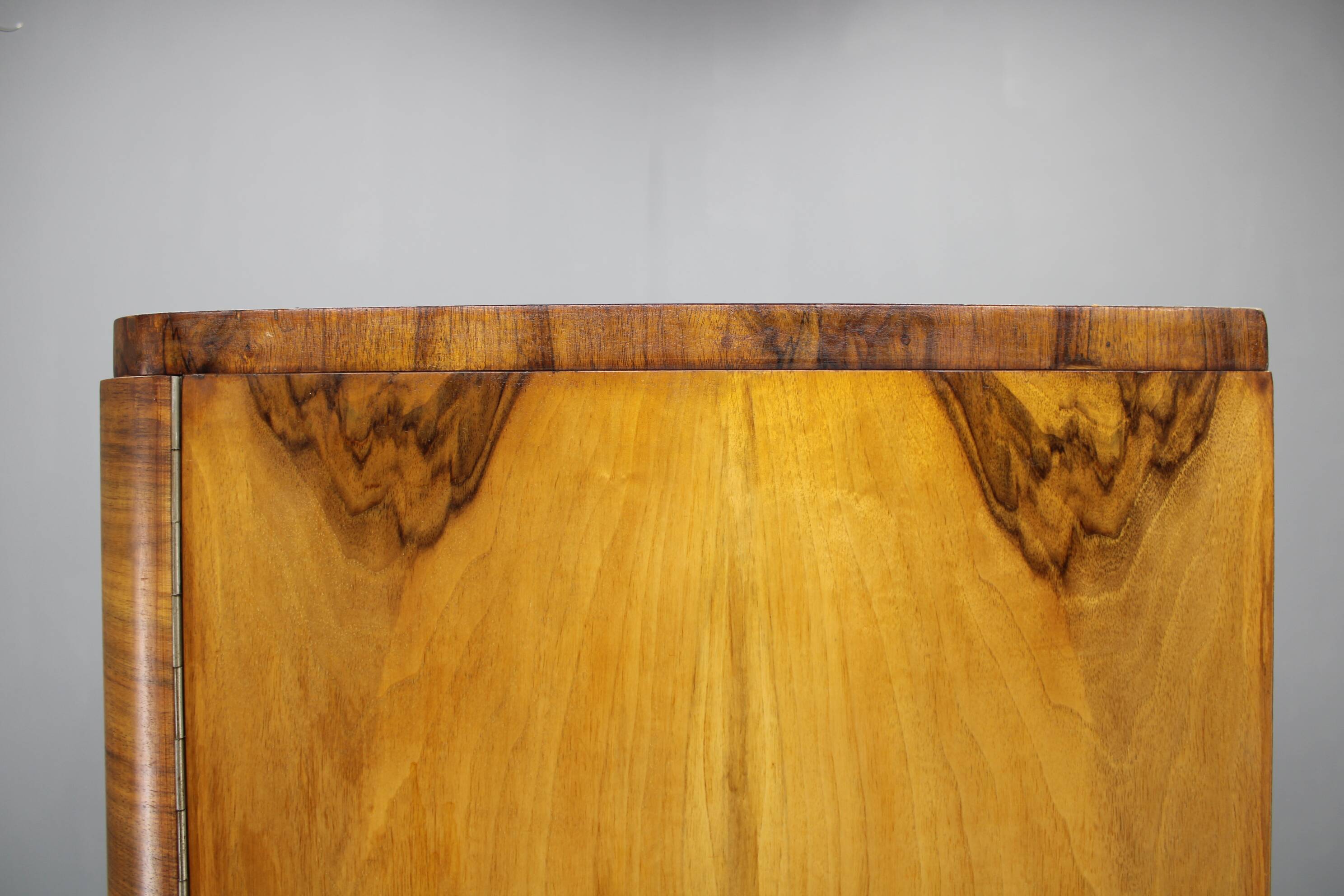 1930s Bauhaus Wardrobe by Vichr & Spol in walnut Finish, Czechoslovakia