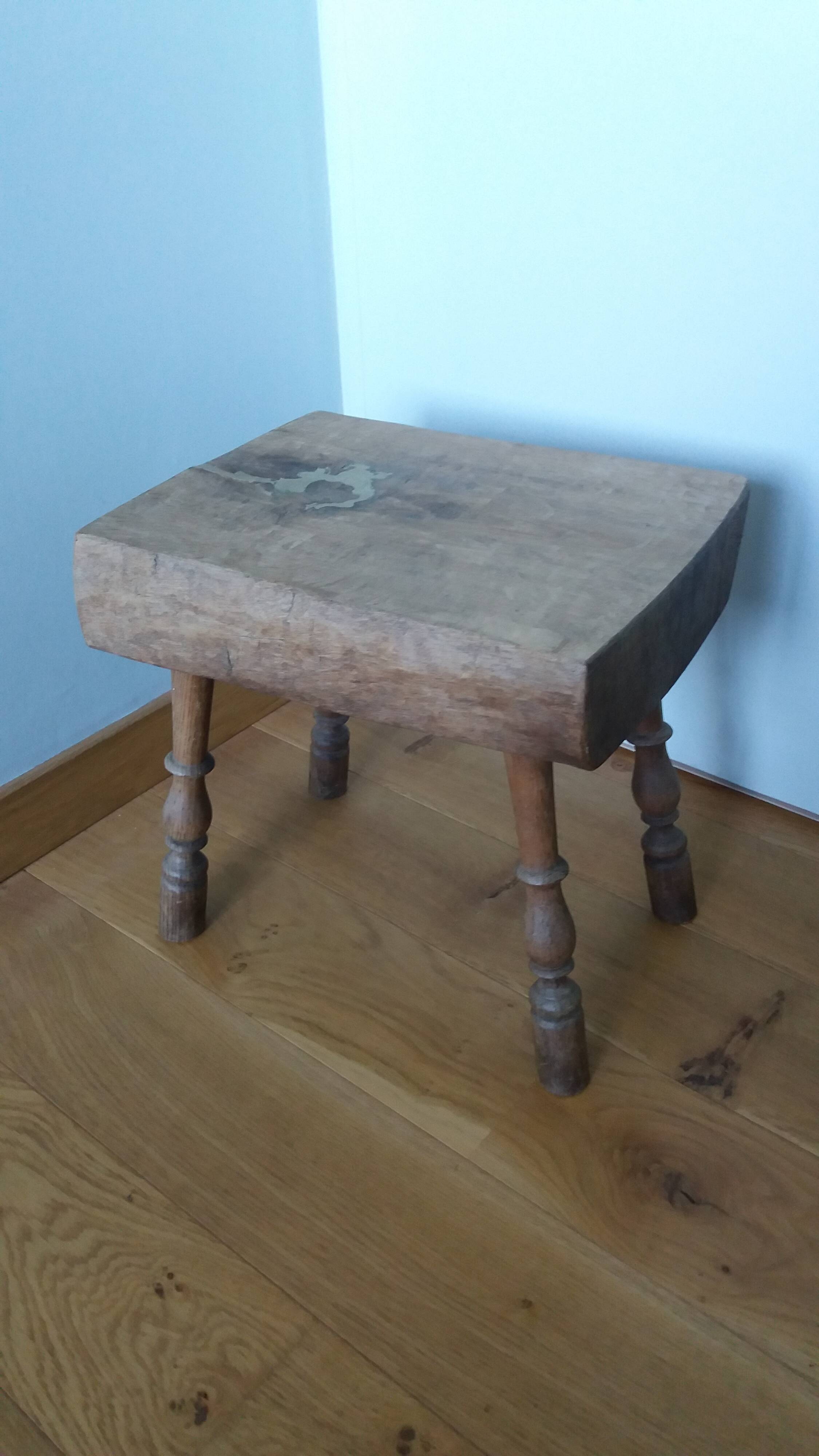 Upcycled brutalist stool, side table, bedside table in solid oak