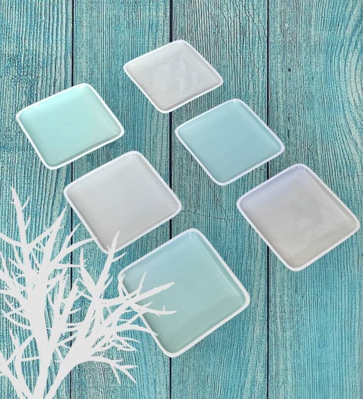 Turquoise and grey square plates