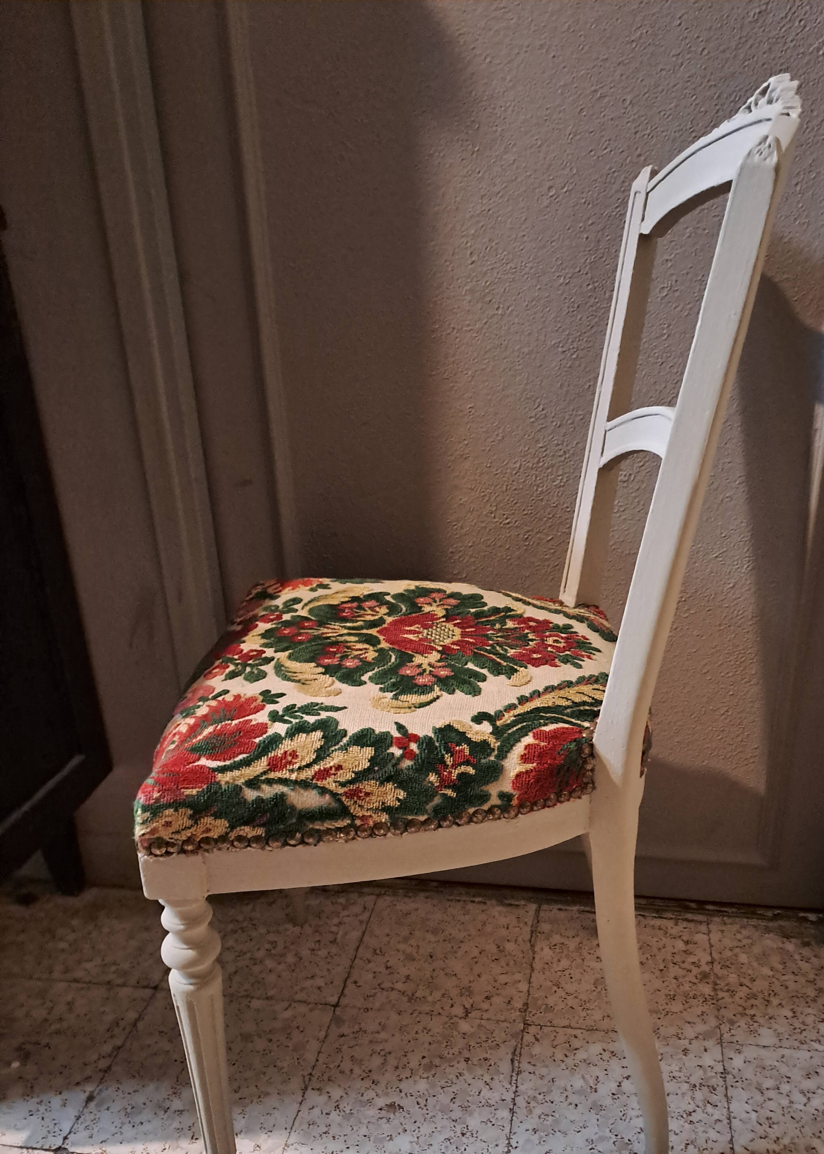 Empire style chair redone in velvet fabric, old floral pattern, 1900