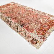 Tapis Kilim en laine beige et rouge 6x13, 193x406 cm