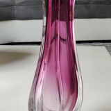 Large Val St Lambert Vase, signed. In pink tones. Twisted design/33 cm