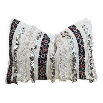 Moroccan Handira cushion cover: Berber cushion with sequins (60x40cm)