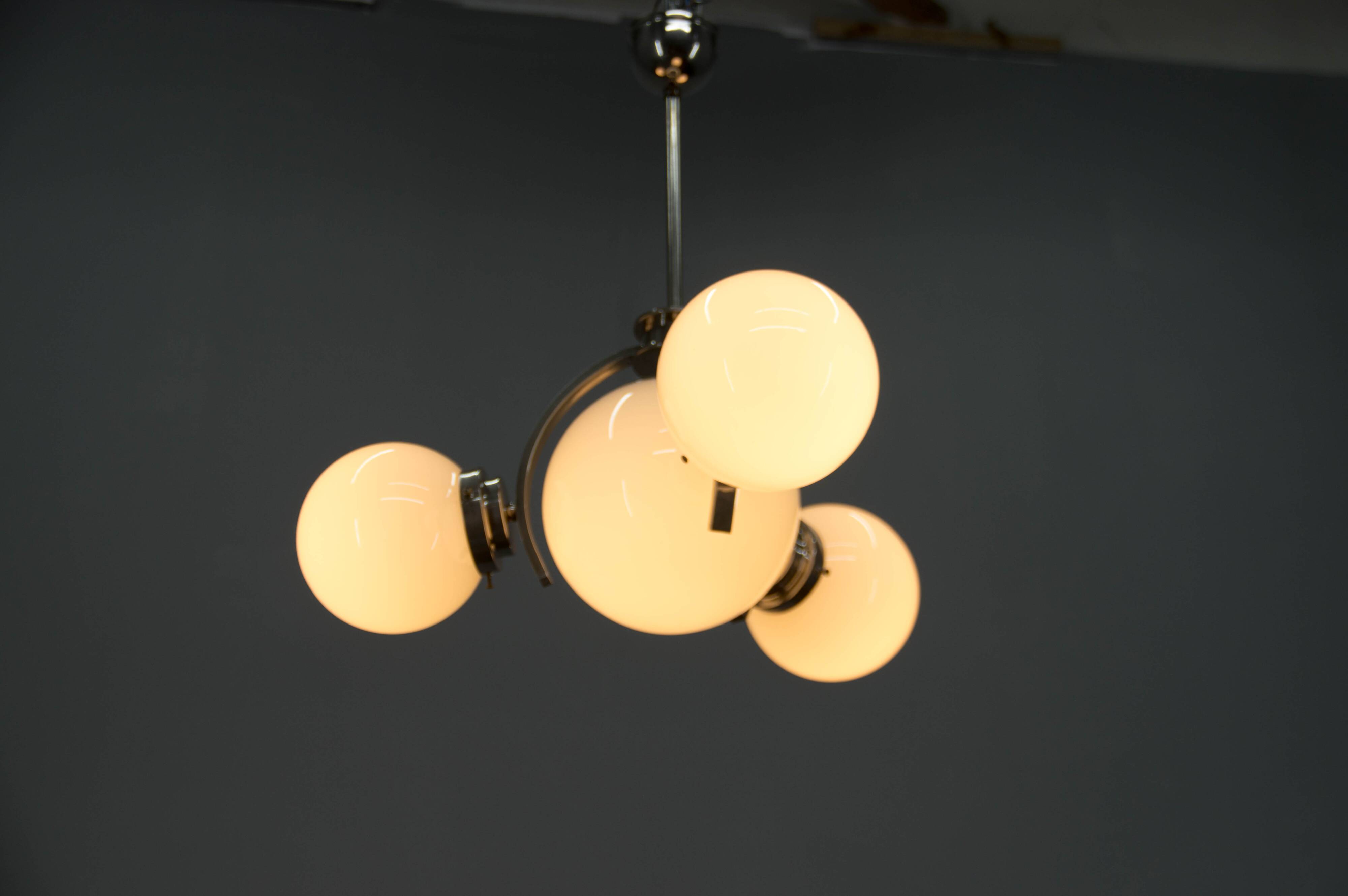 Art Deco / Functionalist Nickel Chandelier, 1930s