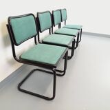 Set of 4 vintage Marcel Breuer Cesca B32 Bauhaus style chairs in black metal, black wood and v fabric