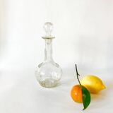 engraved glass wine carafe round stopper 50s