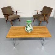 Set of 2 vintage wooden and fabric armchairs designed in the 1960s.