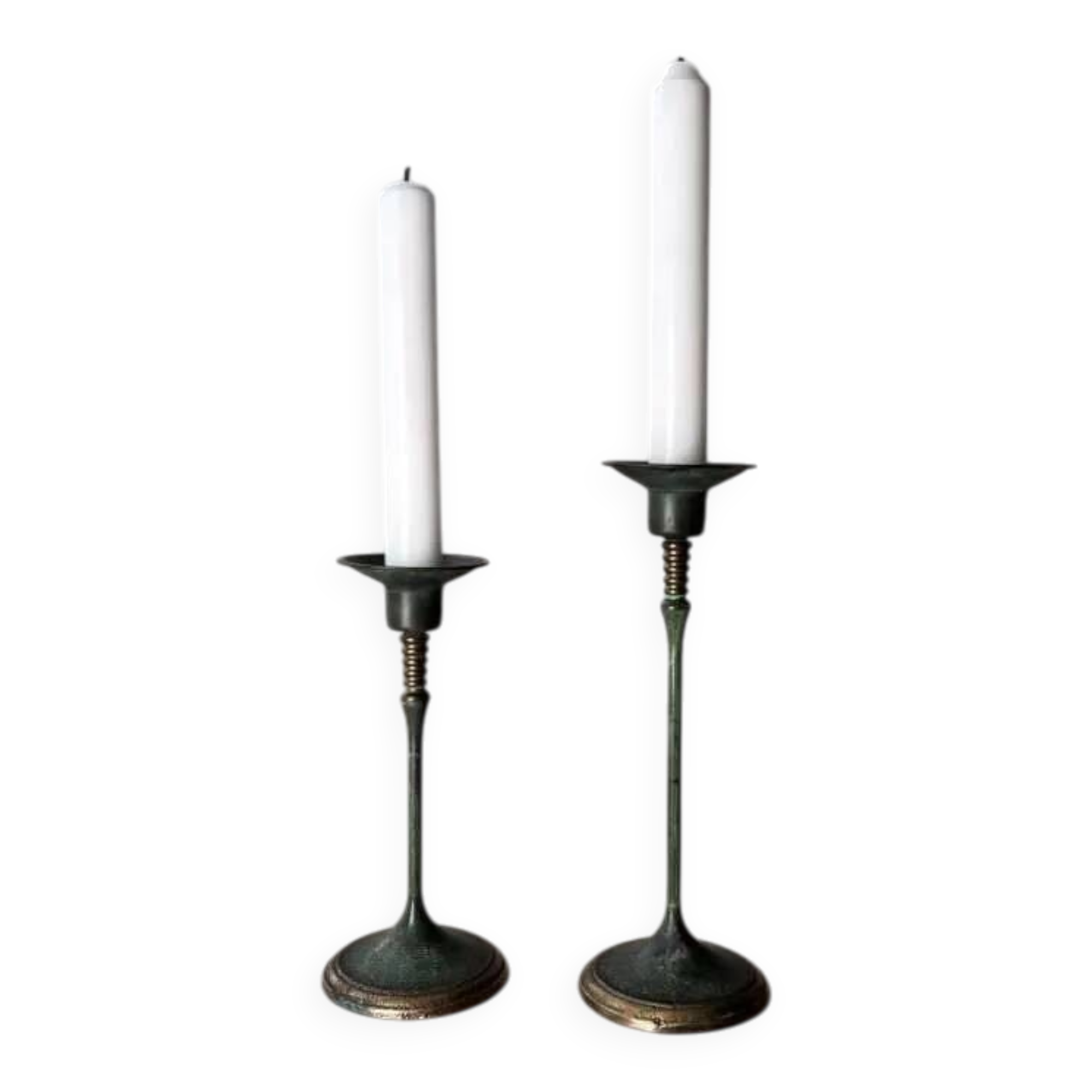 Set of two green bronze Italian candlesticks from the 1980s.