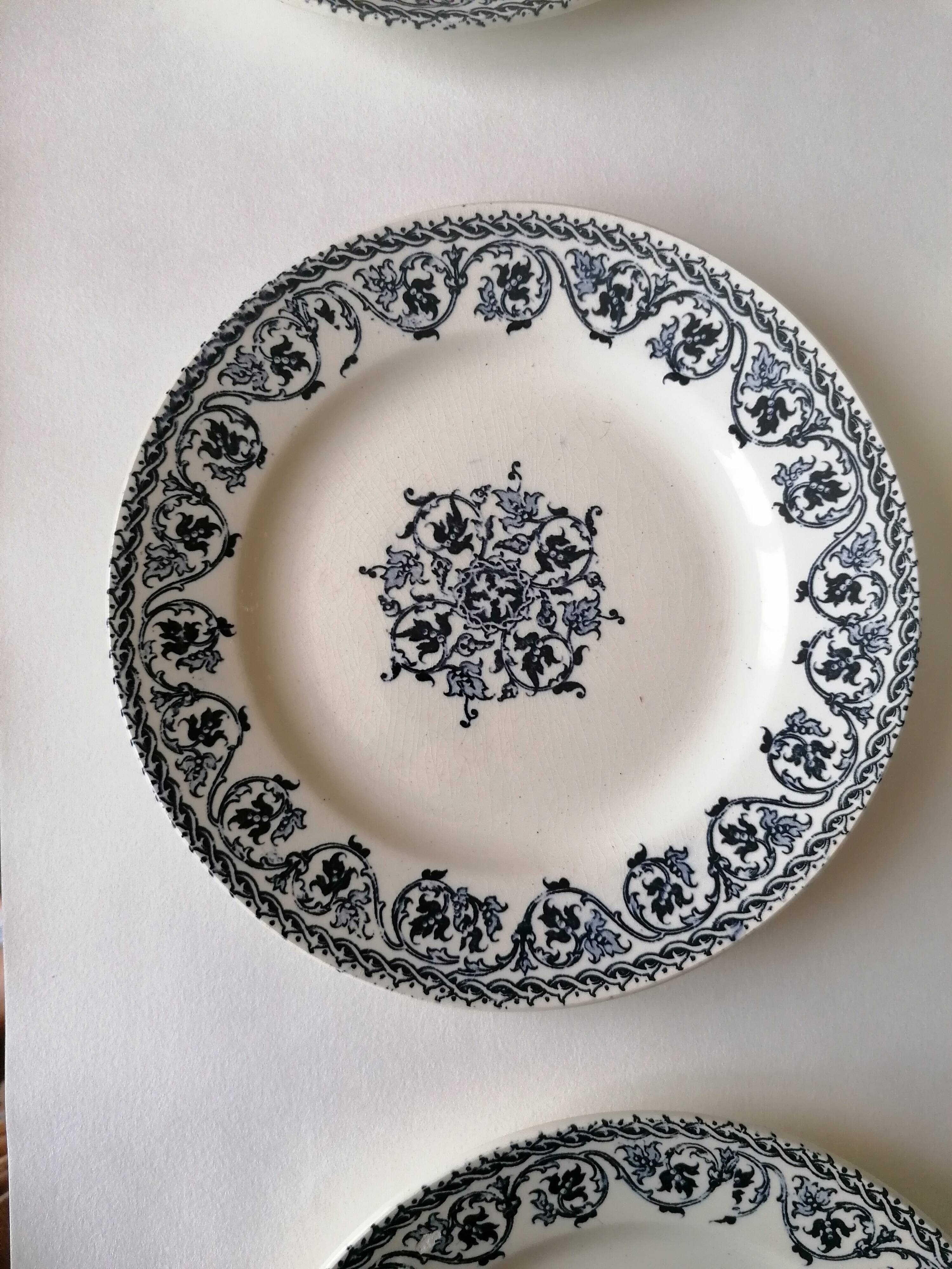 6 dessert plates from Hautin-Boulenger et Cie ironstone.