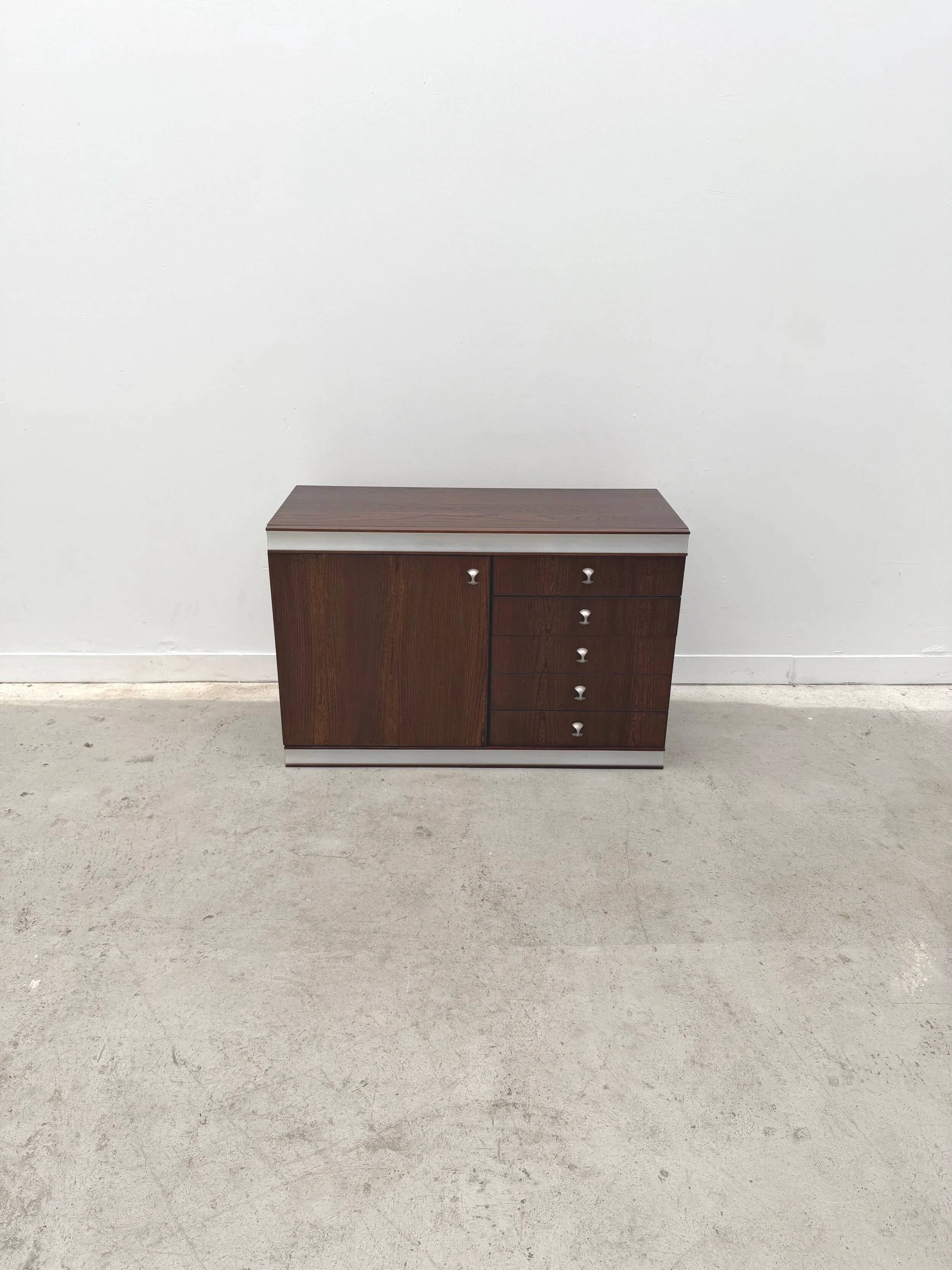 Commode en bois et aluminium, France 1970