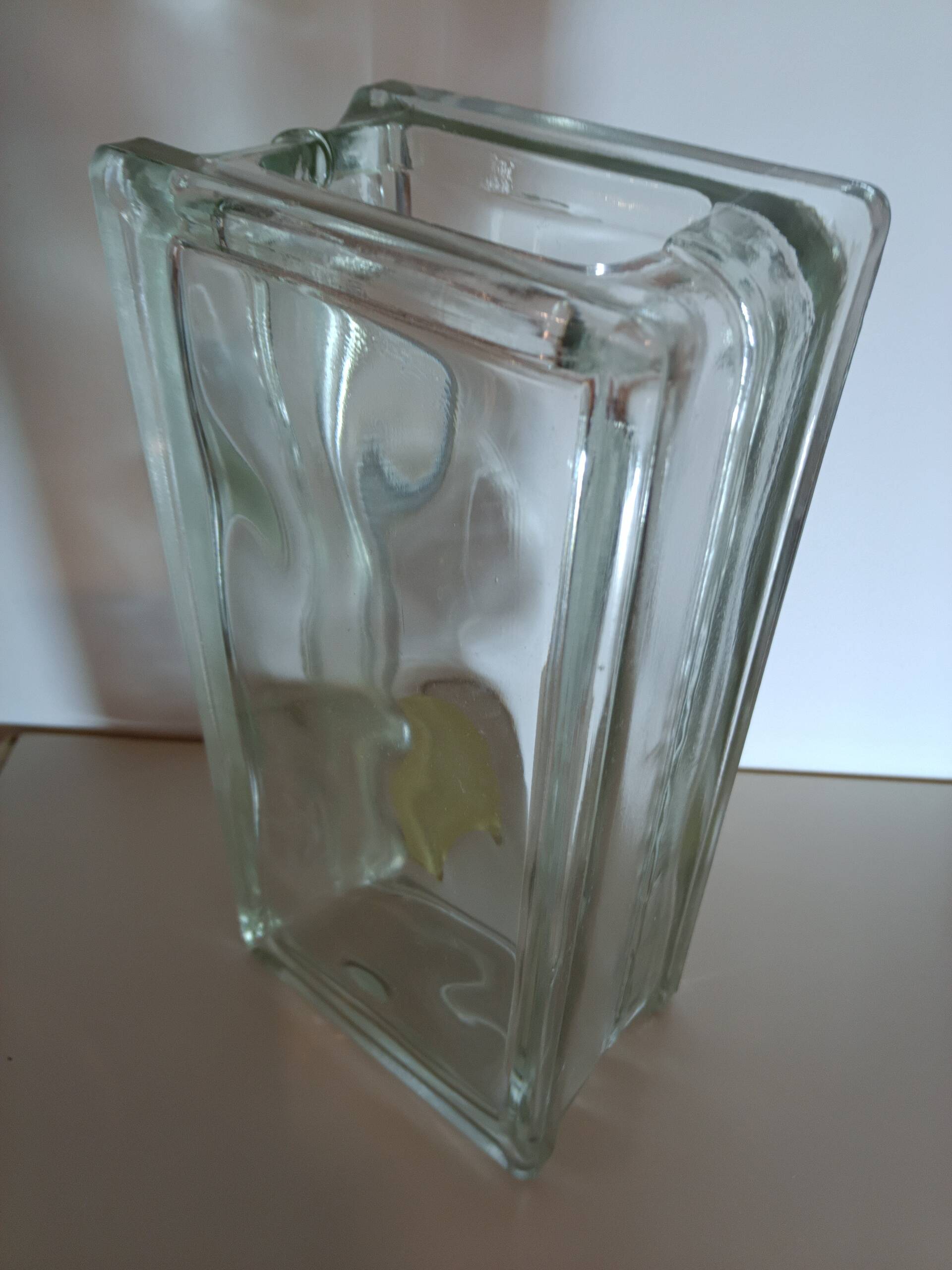 Vintage brick-shaped rectangular glass vase