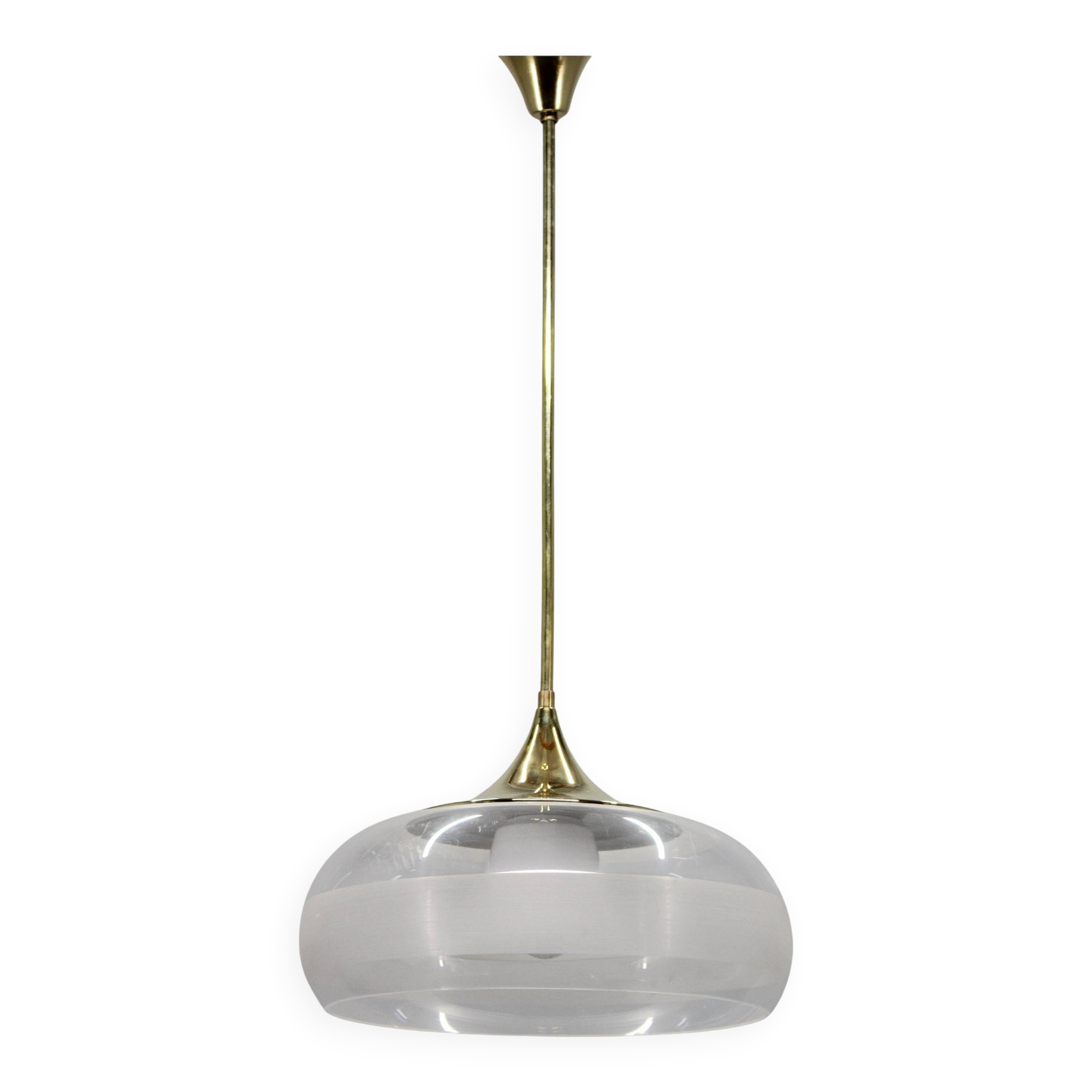 Italian mid-century brass and plastic pendant lamp, 1970s