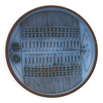 Scandinavian modern art design pottery, a blue vintage ceramic bowl