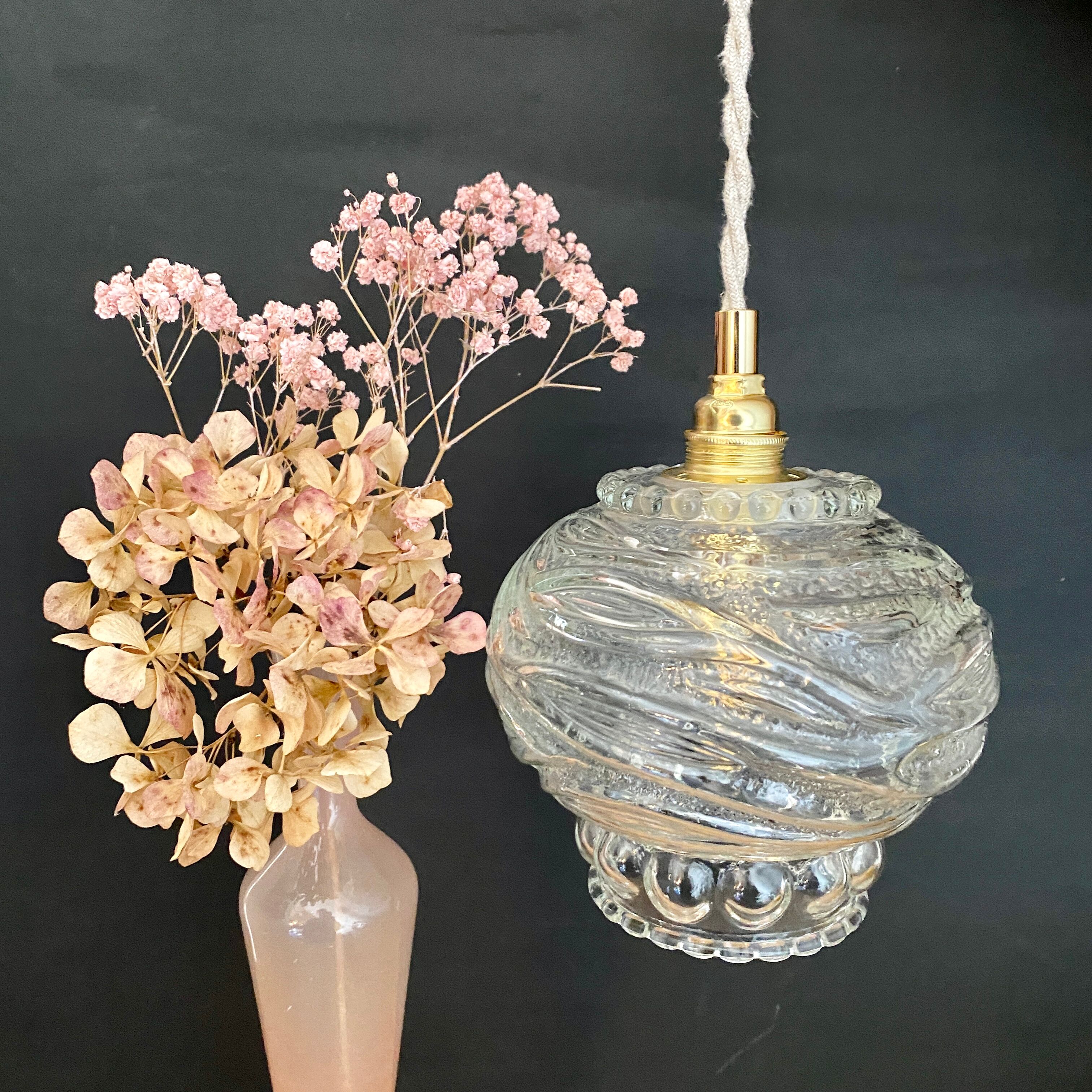 Vintage molded glass globe pendant light