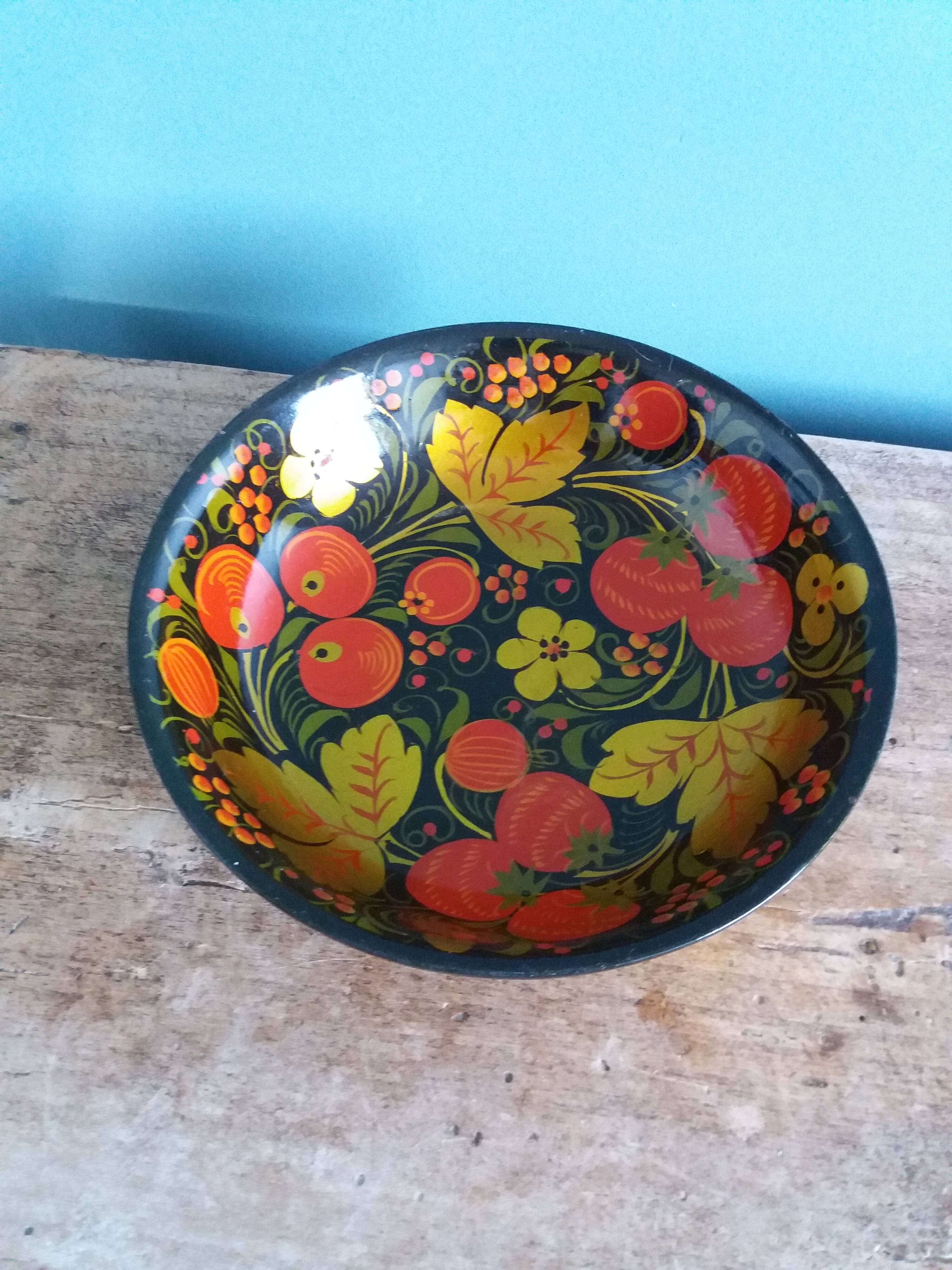 Khokhloma Russian handicraft painted wooden bowls