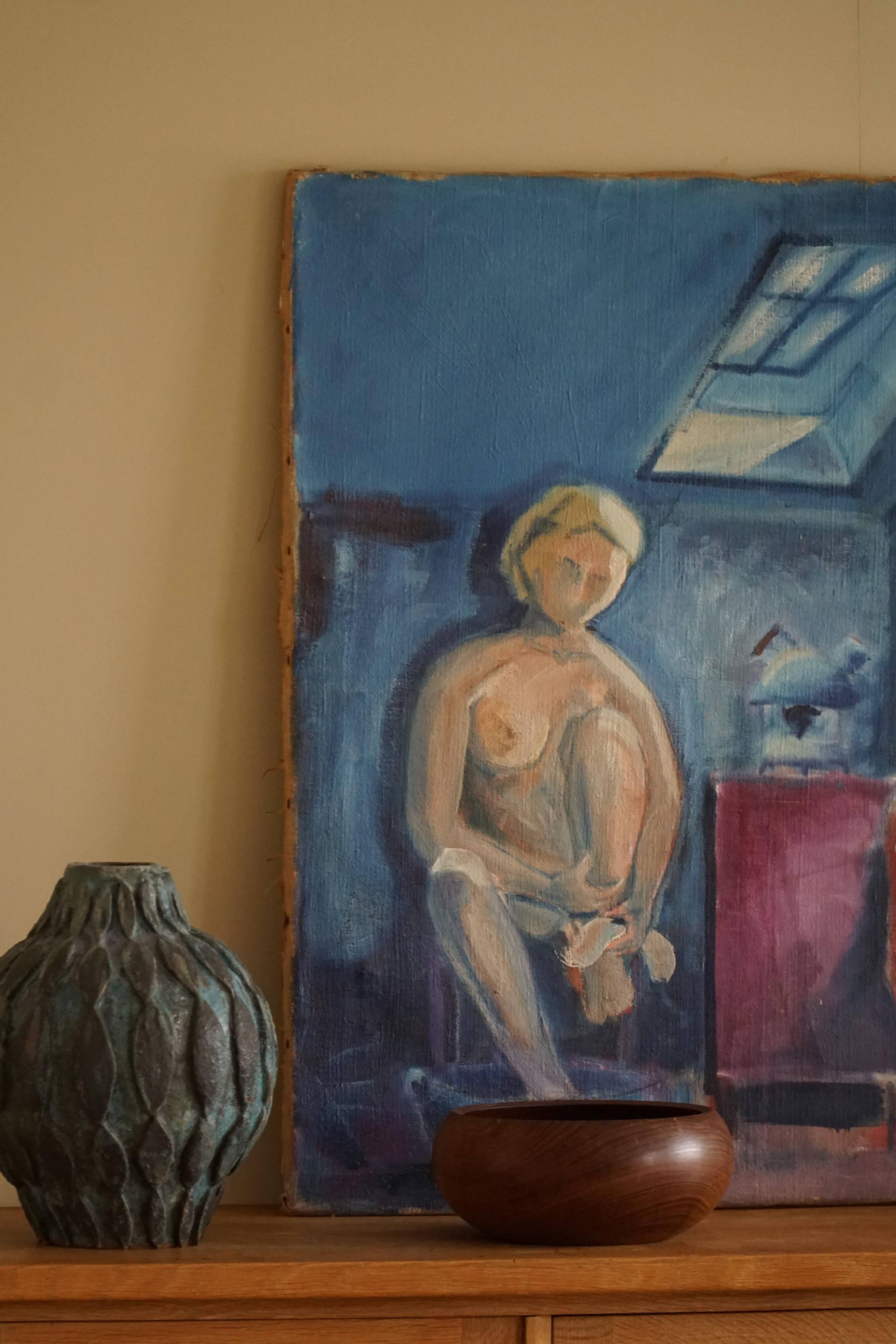 Large oil painting on canvas, unknown artist, 1956, mid-century Danish.