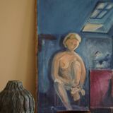 Large oil painting on canvas, unknown artist, 1956, mid-century Danish.