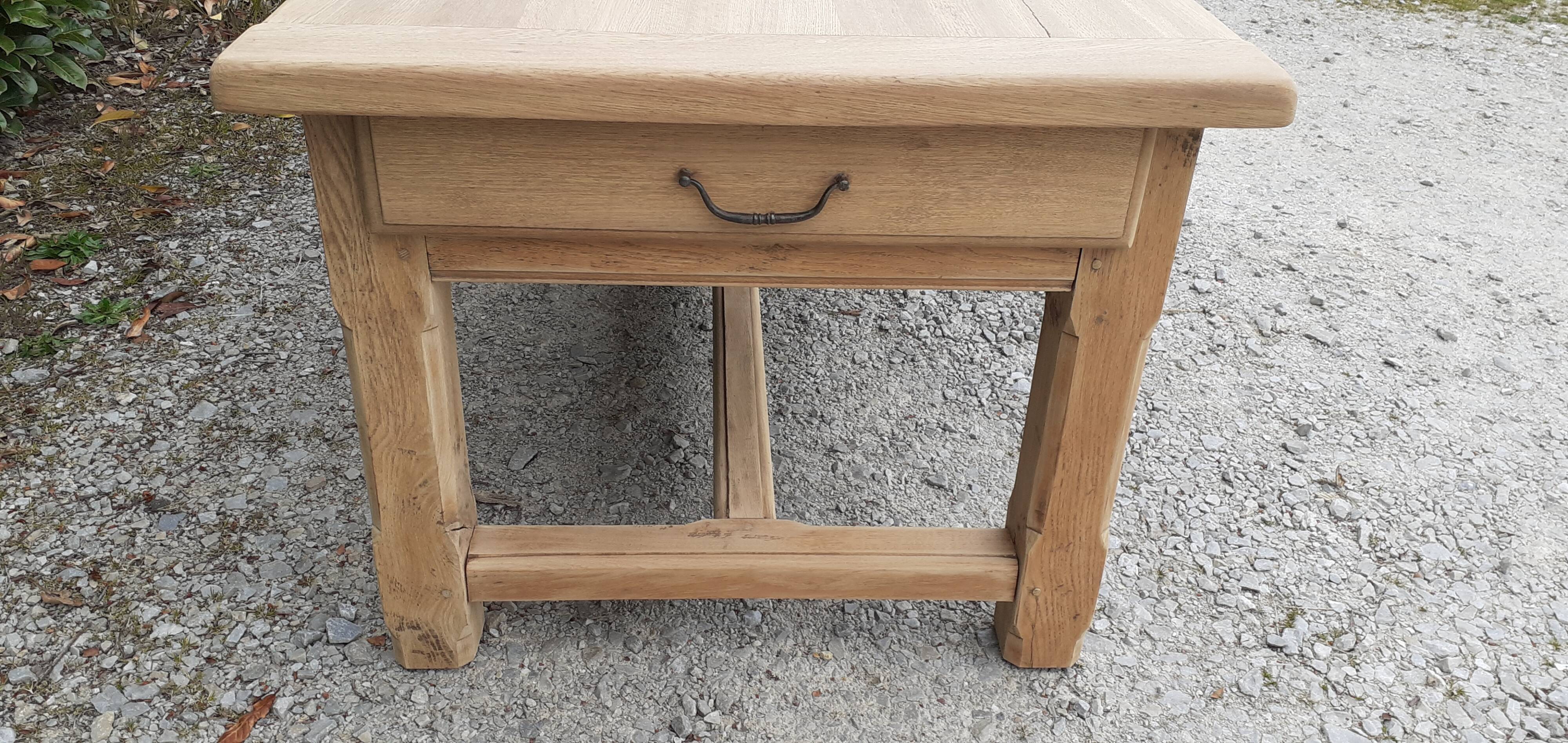 Farm table in solid oak raw wood 2 drawers
