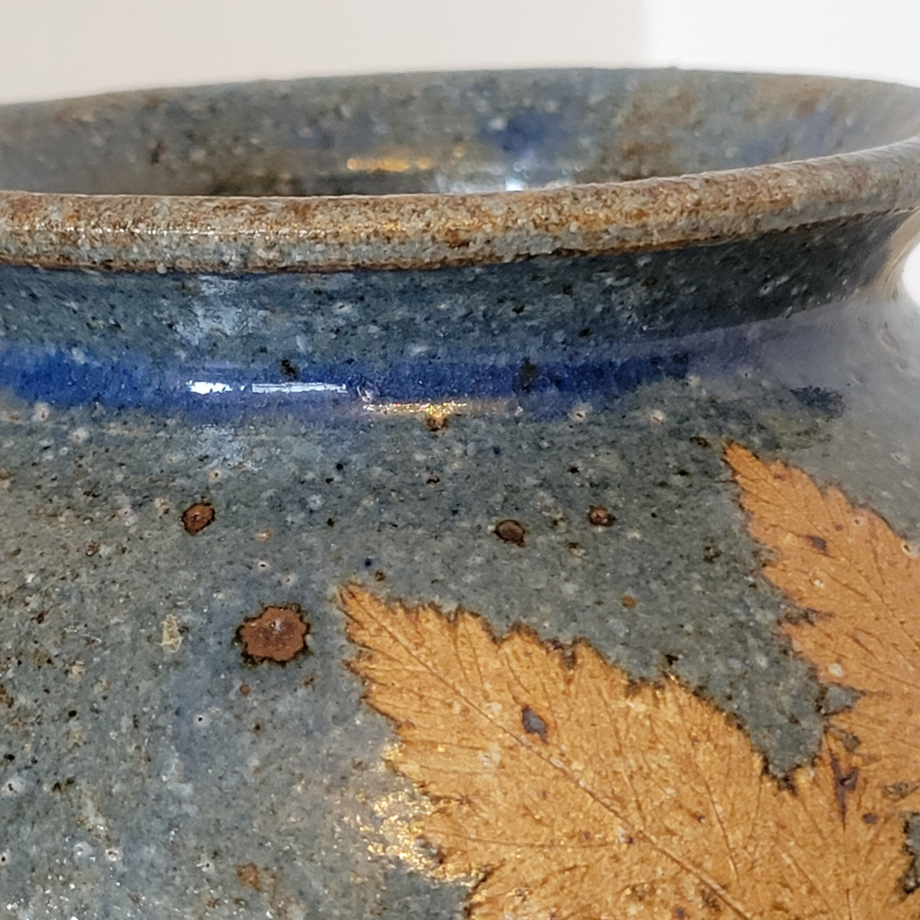 Sandstone vase decorated with oak leaf, ceramic by Alain Blanchard