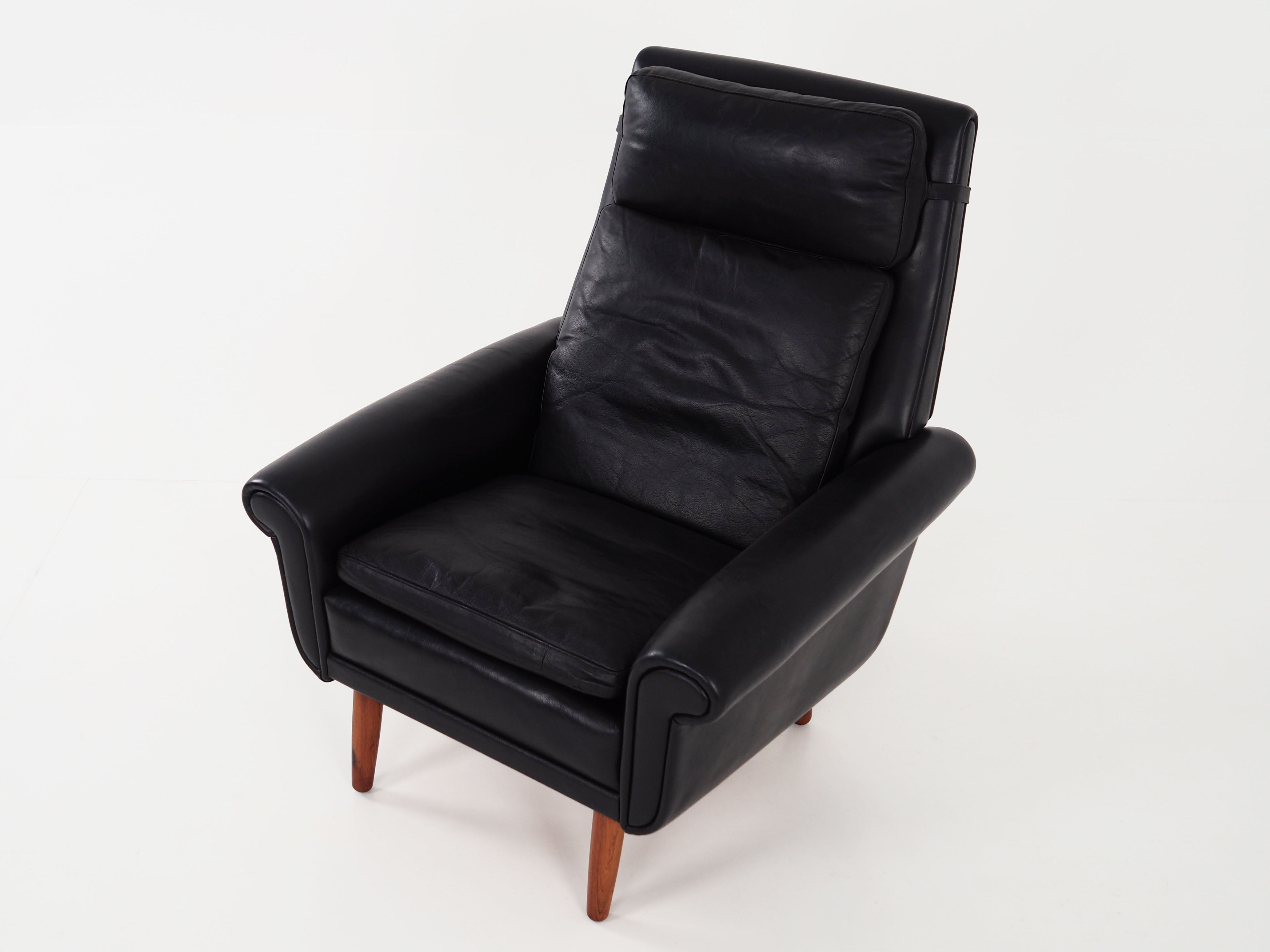 Black leather armchair, Danish design, 1970s, production: Denmark