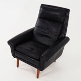 Black leather armchair, Danish design, 1970s, production: Denmark
