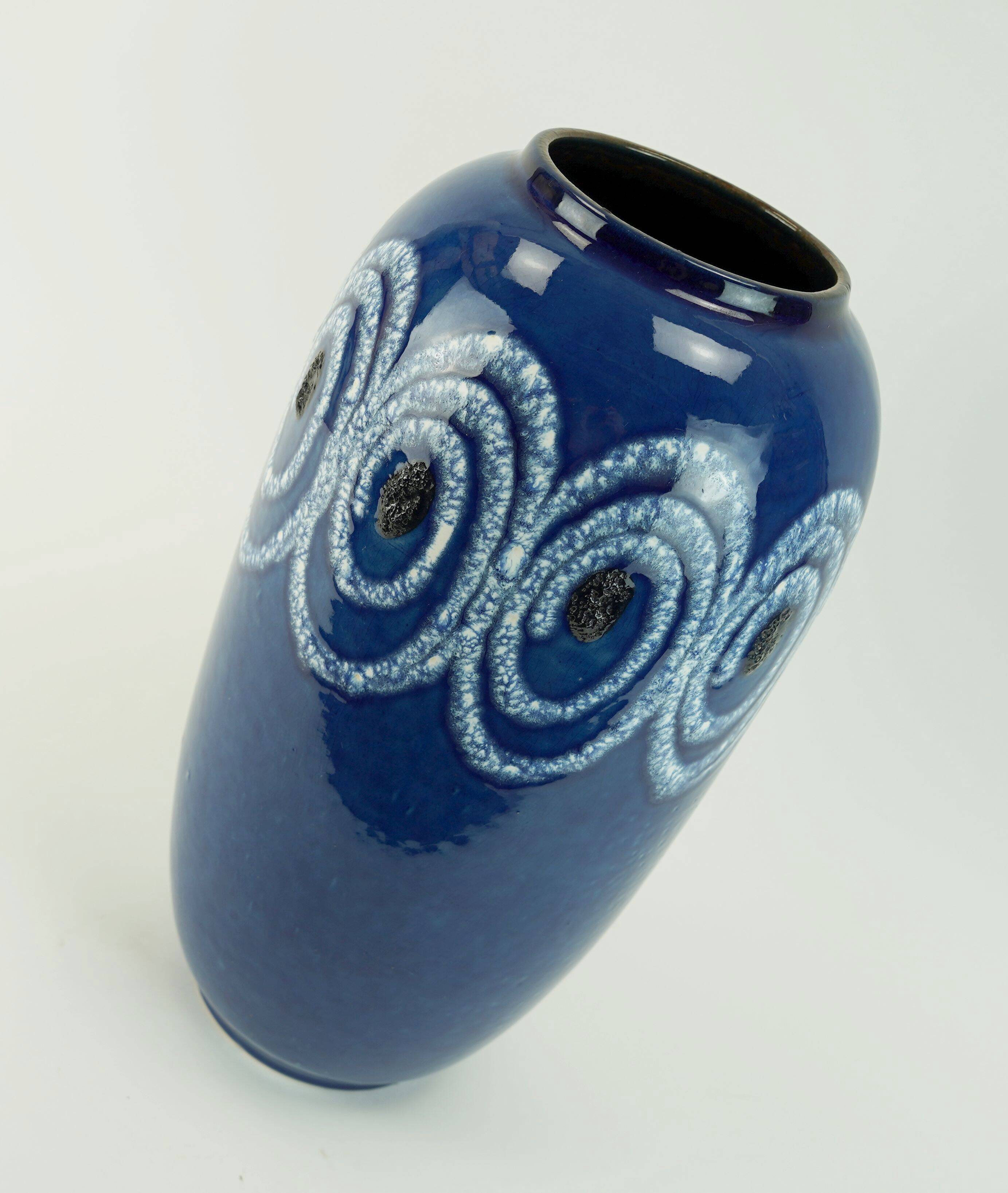 scheurich floor VASE blue with white swirl pattern fat lava model no.546-41