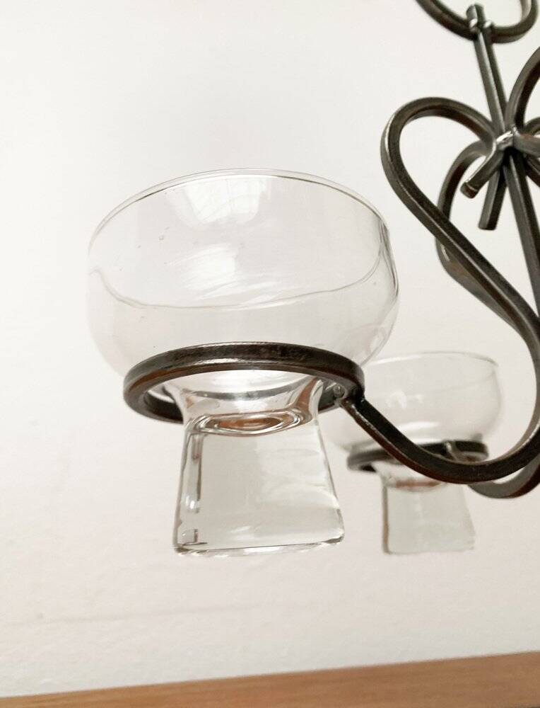 Bougeoir danois en métal et verre, années 1960