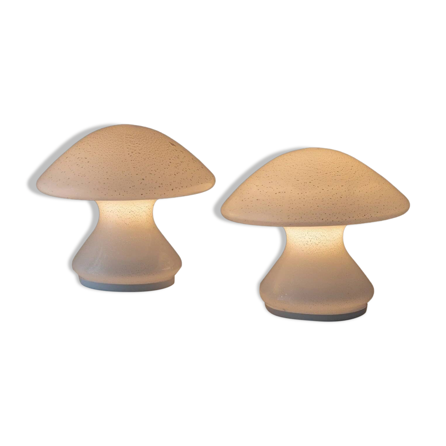 Set of 2 mushroom table lamps with silver details - vintage Murano glass - Space Age design - 1970s