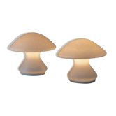 Lot de 2 lampes de table champignon avec détails argentés - verre de Murano vintage - design Space Age - années 1970